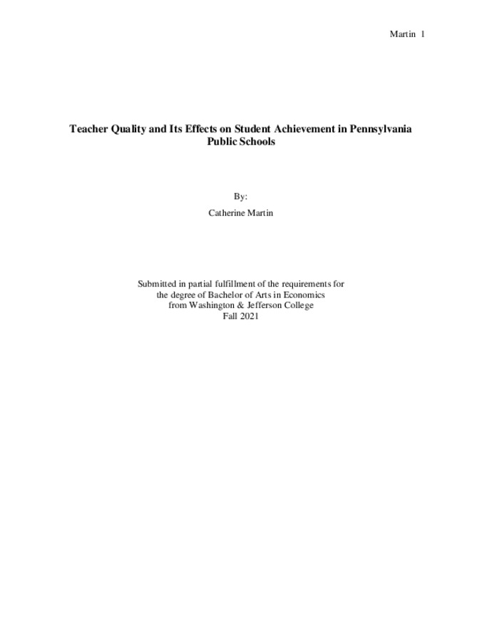 Teacher Quality and Its Effects on Student Achievement in Pennsylvania Public Schools Thumbnail