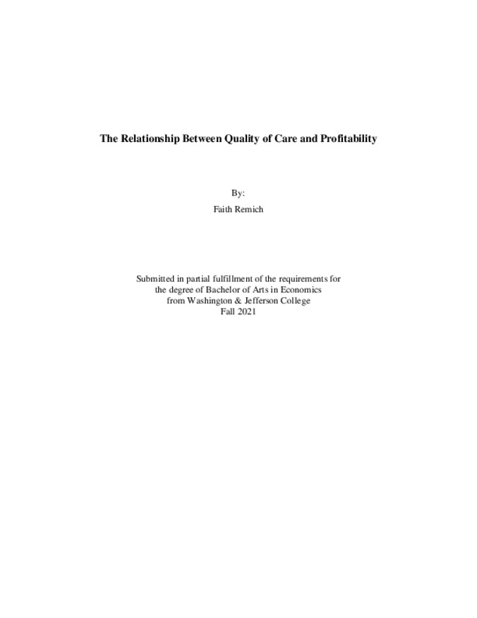 The Relationship Between Quality of Care and Profitability miniatura