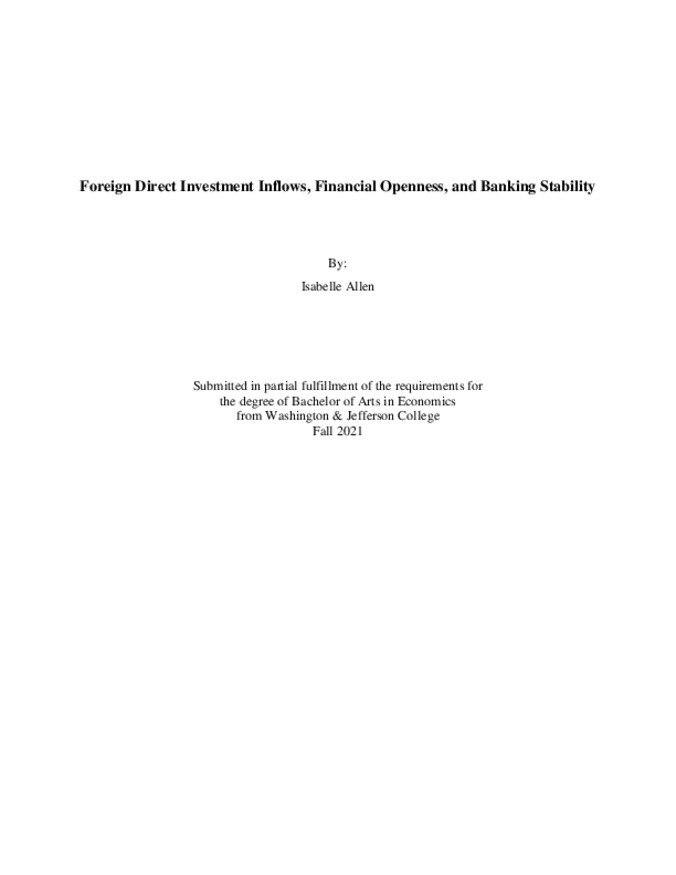 Foreign Direct Investment Inflows, Financial Openness, and Banking Stability Miniature