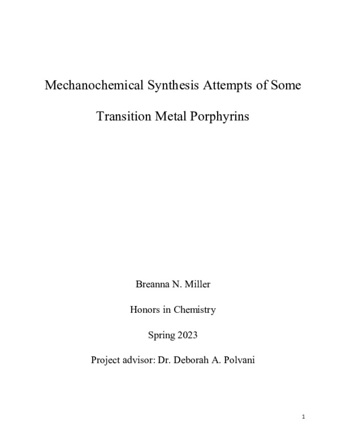 Mechanochemical Synthesis Attempts of Some Transition Metal Porphyrins Miniature