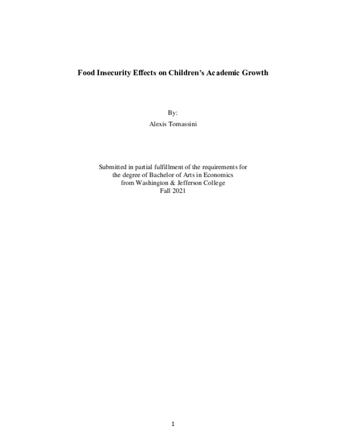 Food Insecurity Effects on Children’s Academic Growth Miniature